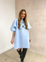 Puff Sleeve Scuba Dress In Baby Blue