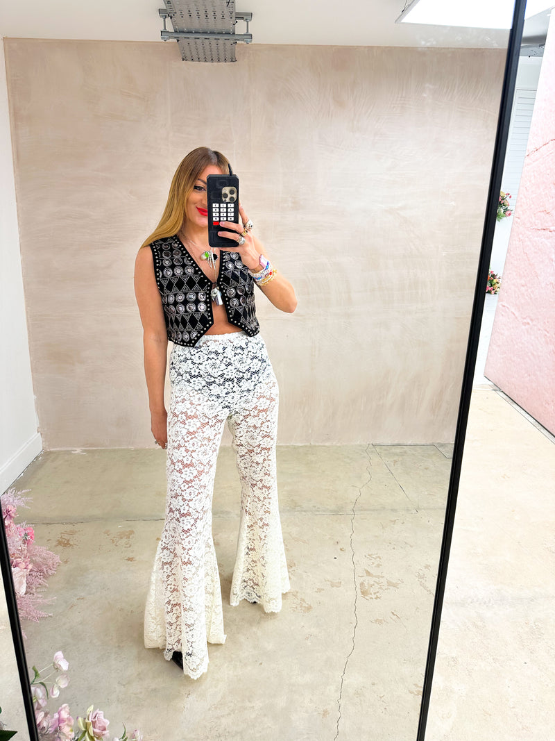 Fairytale Lace Extreme Flare Trousers In Cream