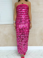 The Mermaid Scattered Sequin Midi Dress In Pink