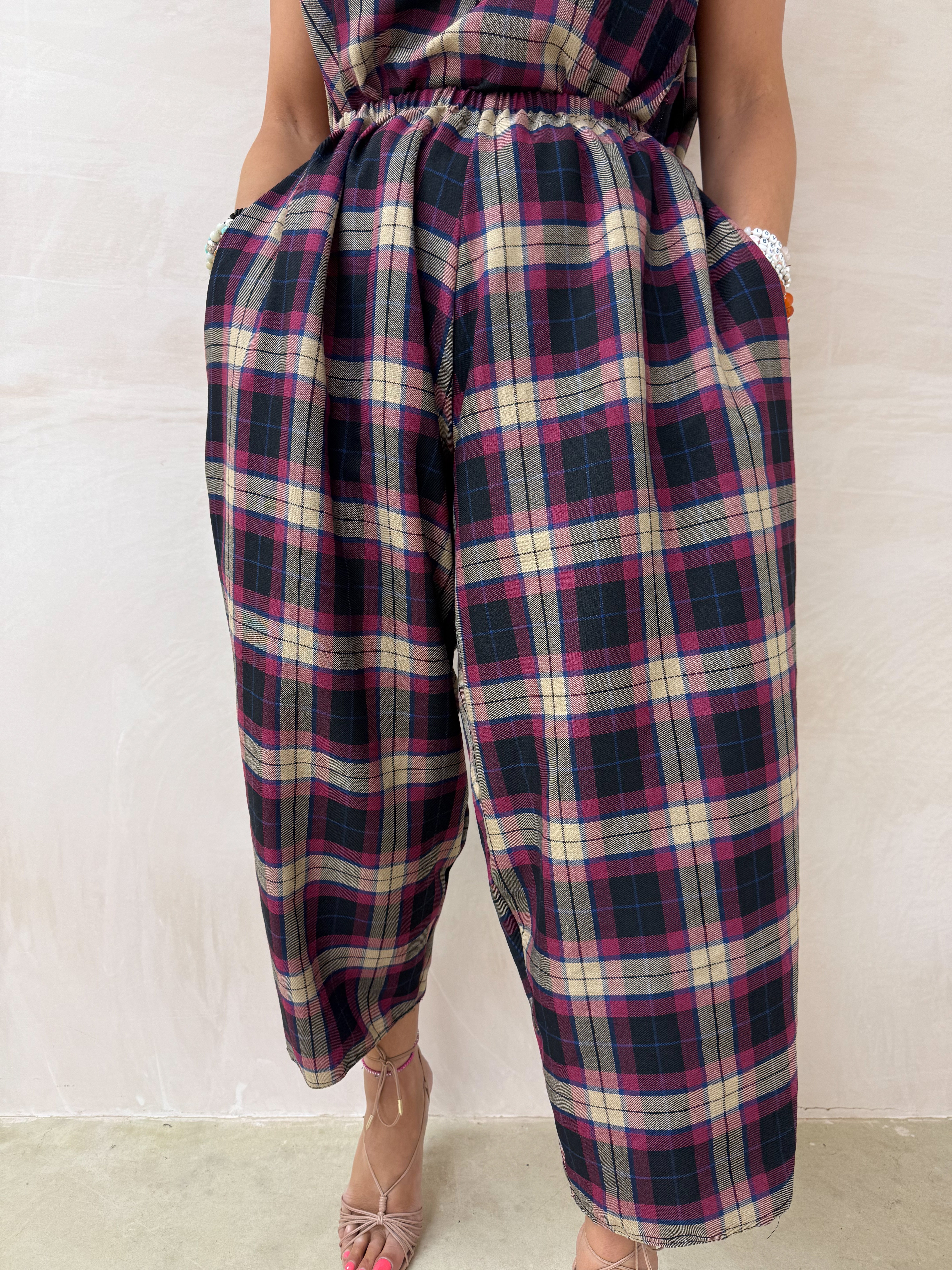 Muse Balloon Trousers In Purple Tartan