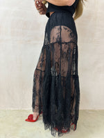 Full Circle Sheer Lace Midi Skirt In Black