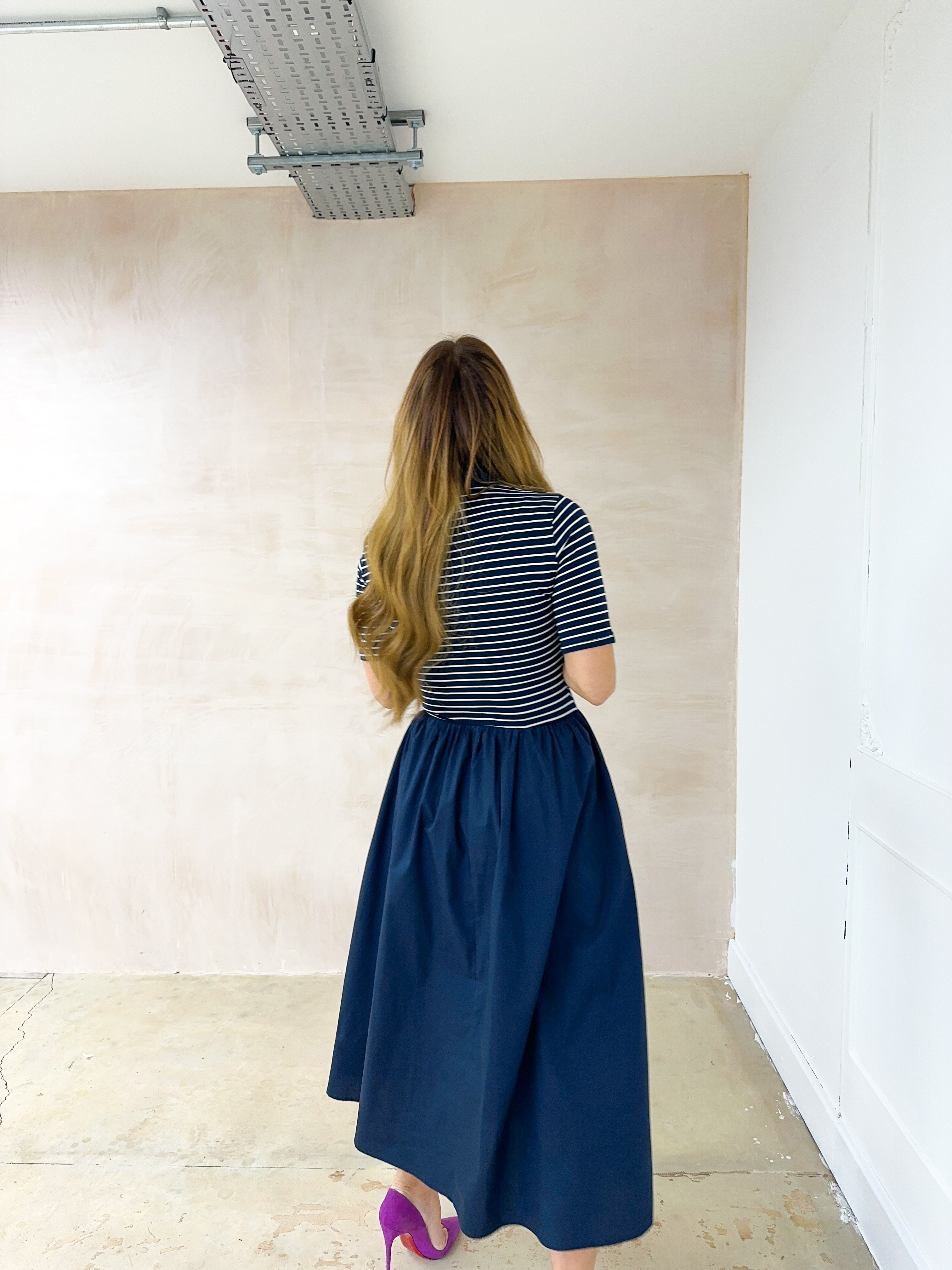 T-Shirt Style Midi Dress In Navy Stripe