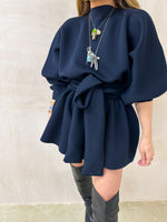 Puff Sleeve Scuba Dress In Midnight Blue