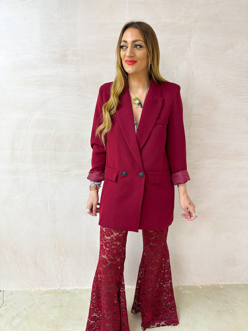 Slouch Basic Blazer In Burgundy