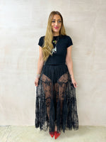 Full Circle Sheer Lace Midi Skirt In Black