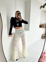 Fairytale Lace Extreme Flare Trousers In Cream