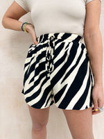 Linen Style Shorts In Black/Cream Zebra Print