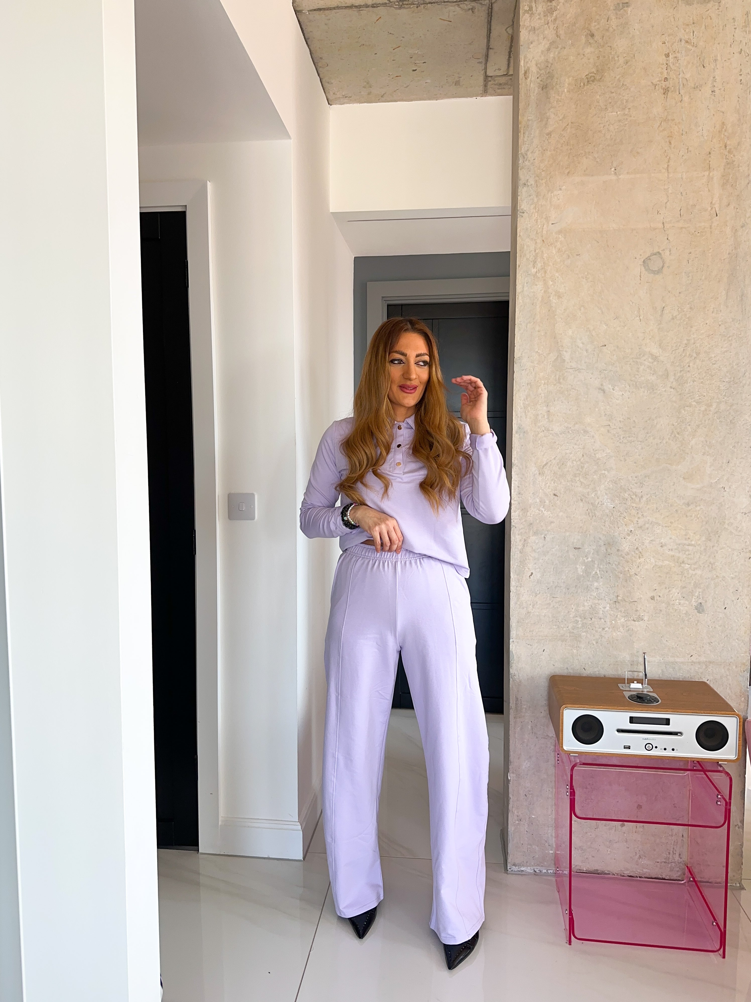 Collar Detail Sweatshirt Top In Lilac