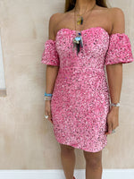 Puff Sleeve Sequin Mini Dress In Pink
