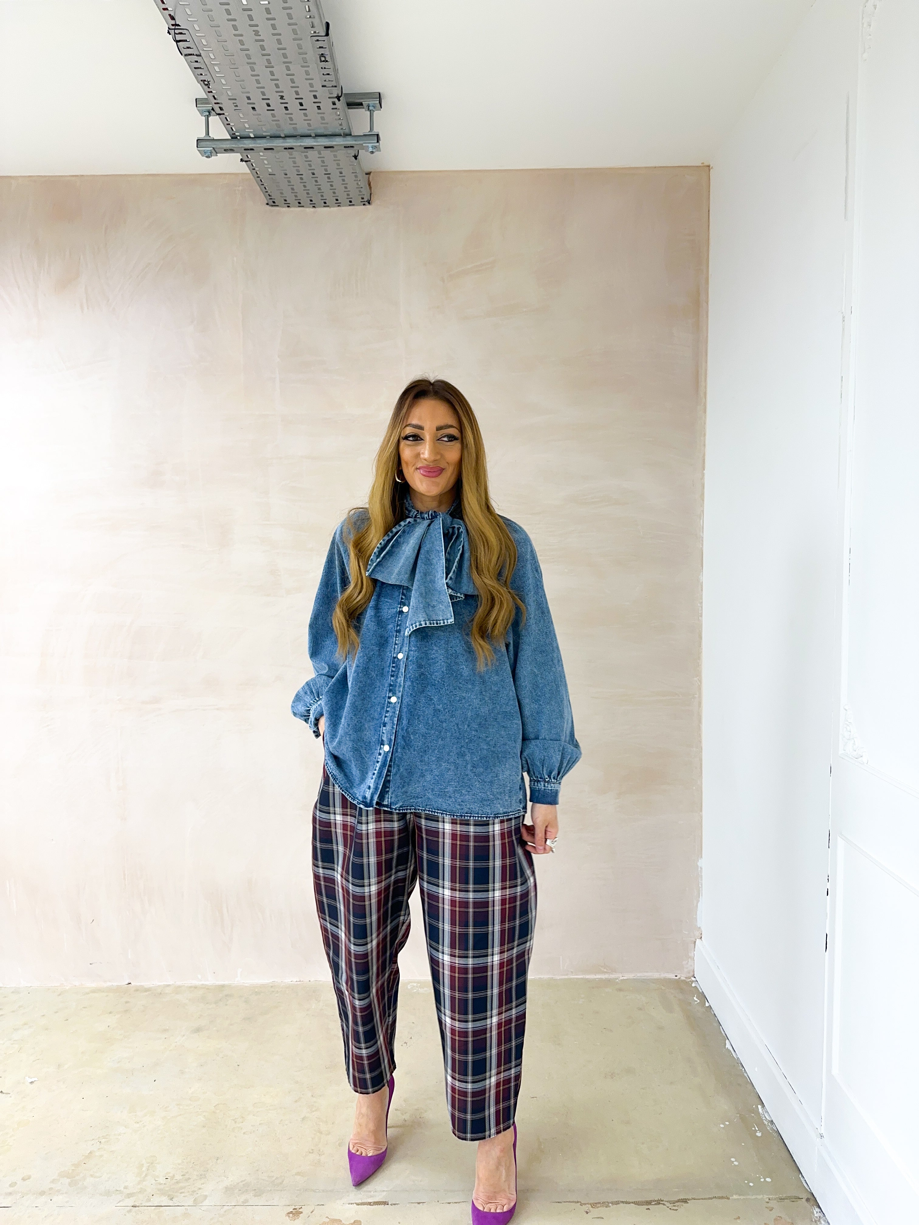 Bow Front Denim Shirt In Blue