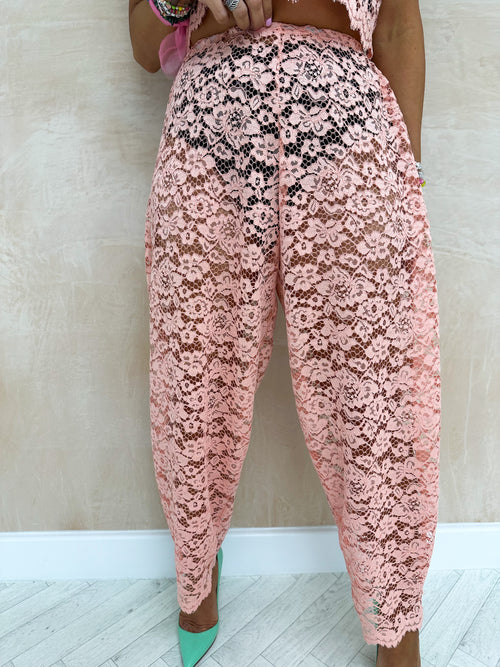 Sweet Dreams Lace Balloon Trousers In Rose Pink
