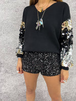 High Waisted Sequin Mini Shorts In Black