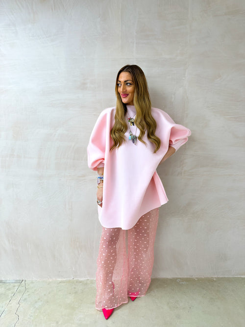 Puff Sleeve Scuba Dress In Baby Pink