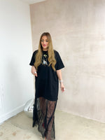 Black T-Shirt Dress With Lace Hem Skirt