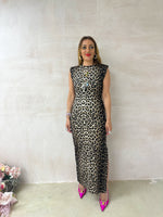 Shoulder Pad Midi Dress In Leopard Print