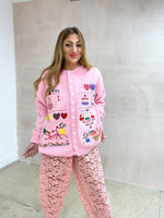 'Candy Shop' Embroidered Cardigan In Pink