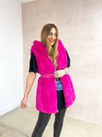 Faux Fur Hooded Gillet In Fuschia Pink