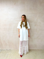 White T-Shirt Dress with Lace Hem Skirt