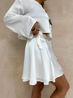 Satin Wrap Mini Skirt In White