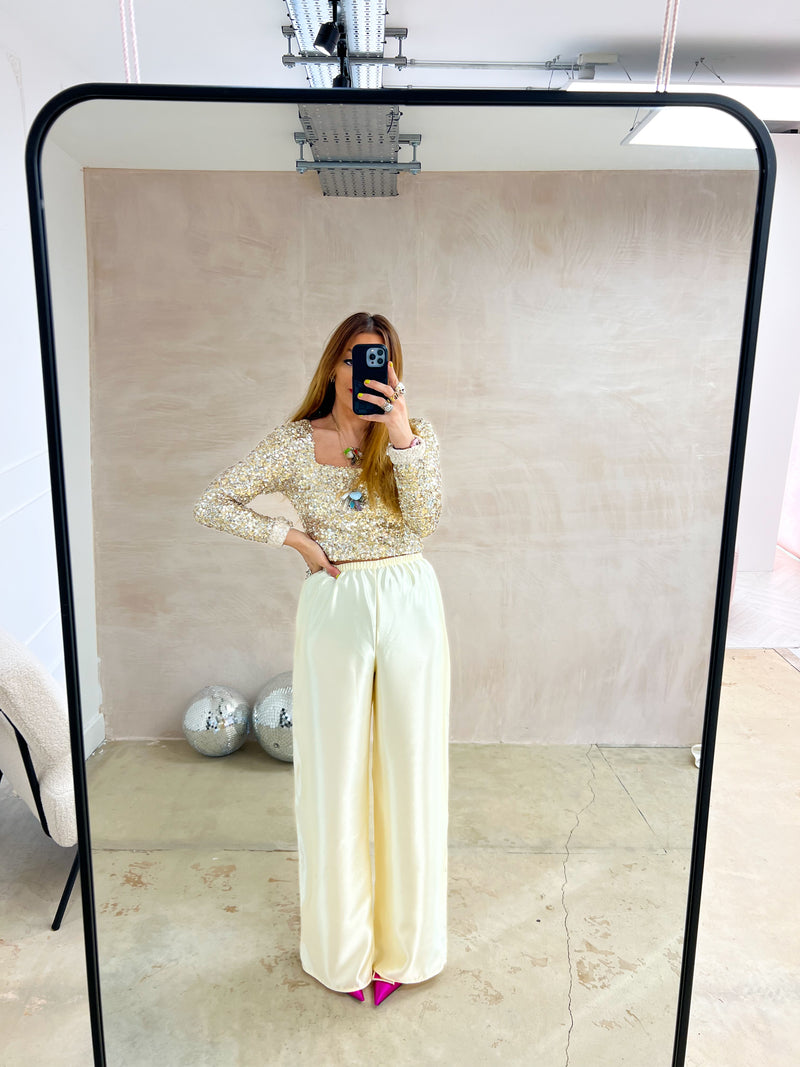 The Midnight Wide Leg Trousers In Champagne