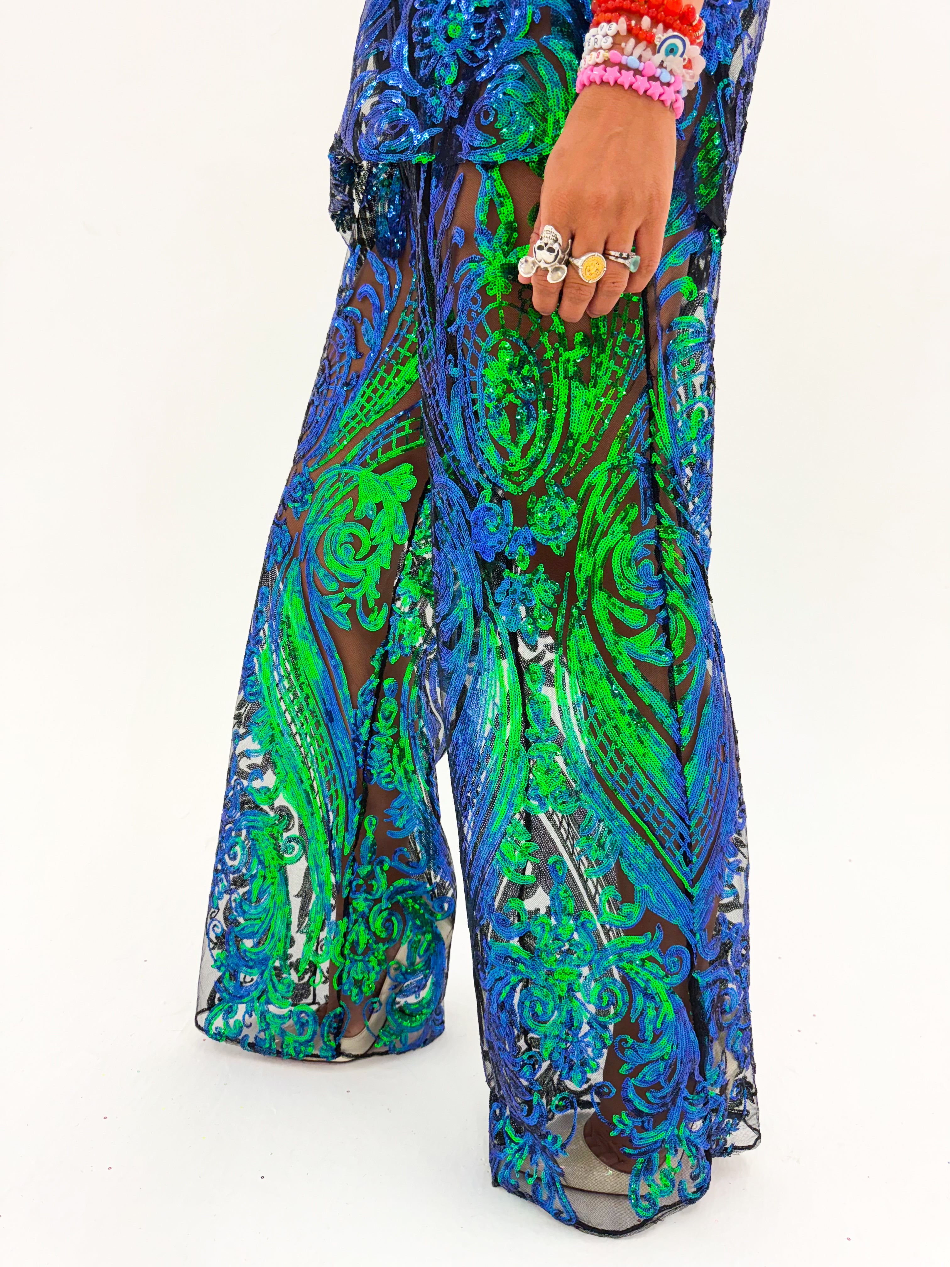 The Solaris Sequin Trousers In Bottle Green