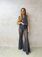 Fairytale Lace Extreme Flare Trousers In Grey