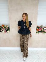 Wide Leg High Waisted Floaty Trousers In Leopard Print