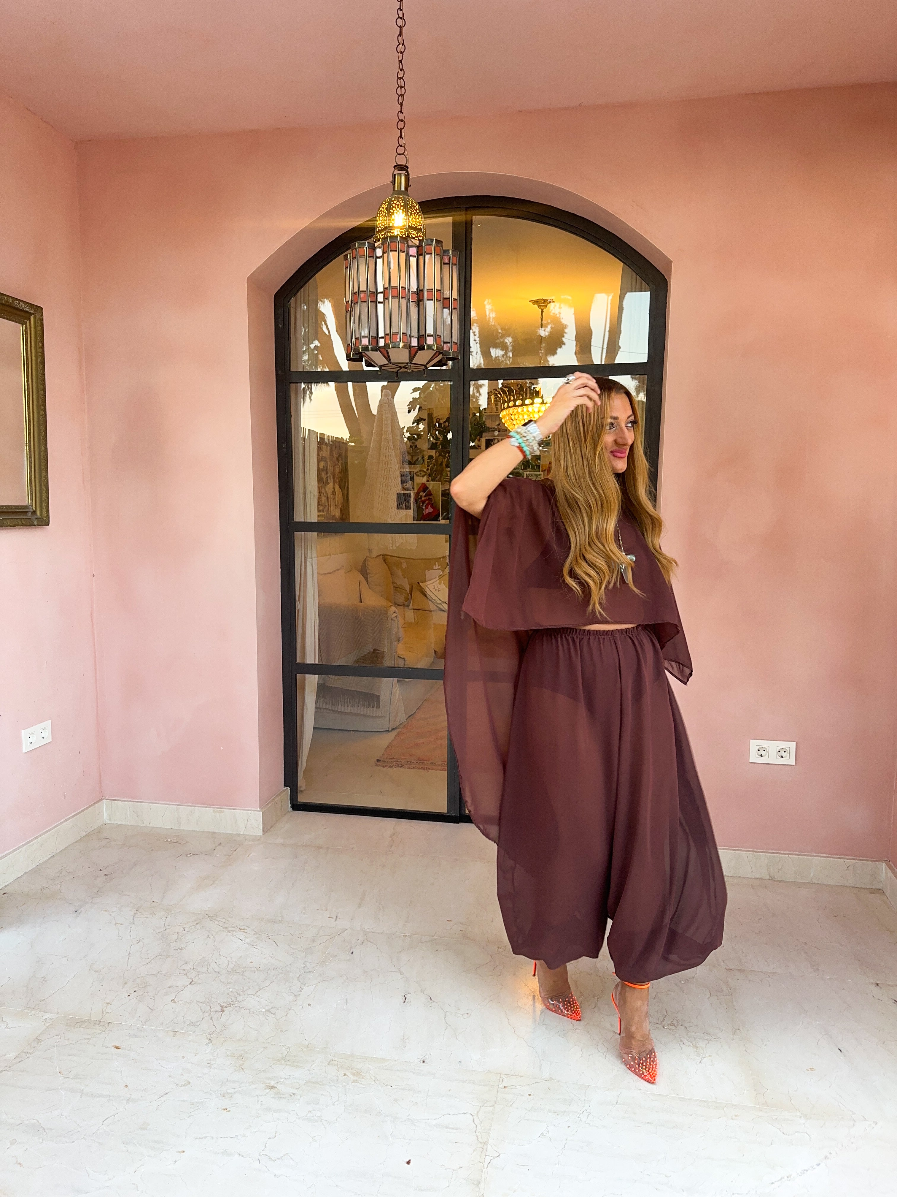 The Jasmine Aladdin Trousers In Brown Chiffon