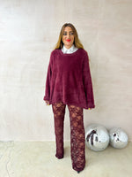 Fluffy Slouch Jumper In Burgundy