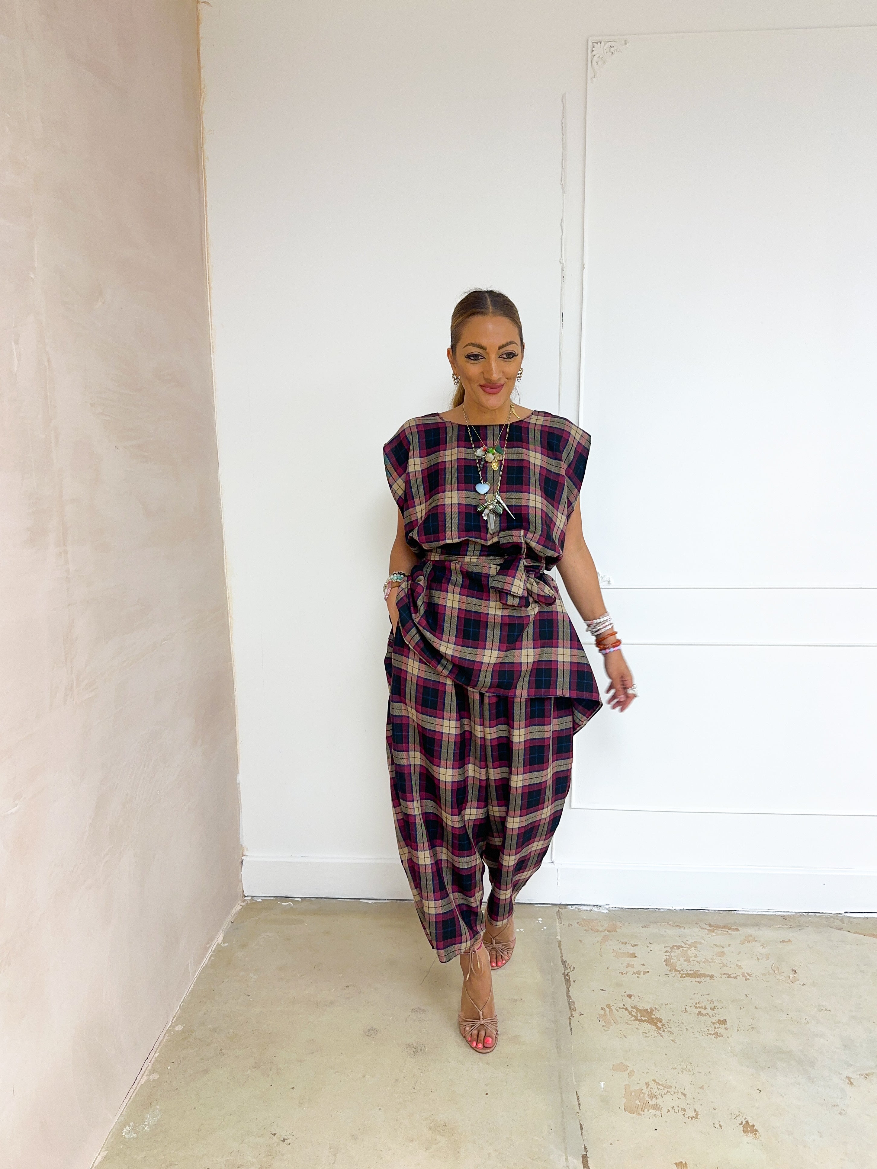 Muse Balloon Trousers In Purple Tartan