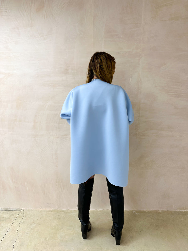 Puff Sleeve Scuba Dress In Baby Blue