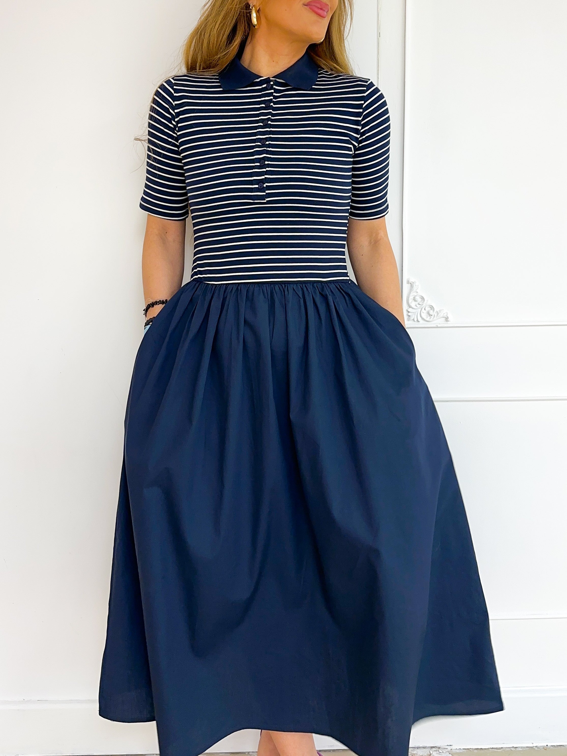 T-Shirt Style Midi Dress In Navy Stripe