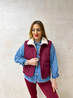 Faux Suede Gilet In Burgundy