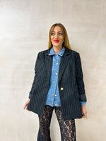 Pinstripe Blazer Coat In Black