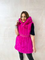 Faux Fur Hooded Gillet In Fuschia Pink