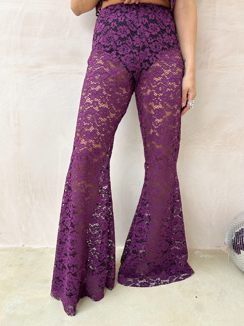 Fairytale Lace Extreme Flare Trousers In Purple