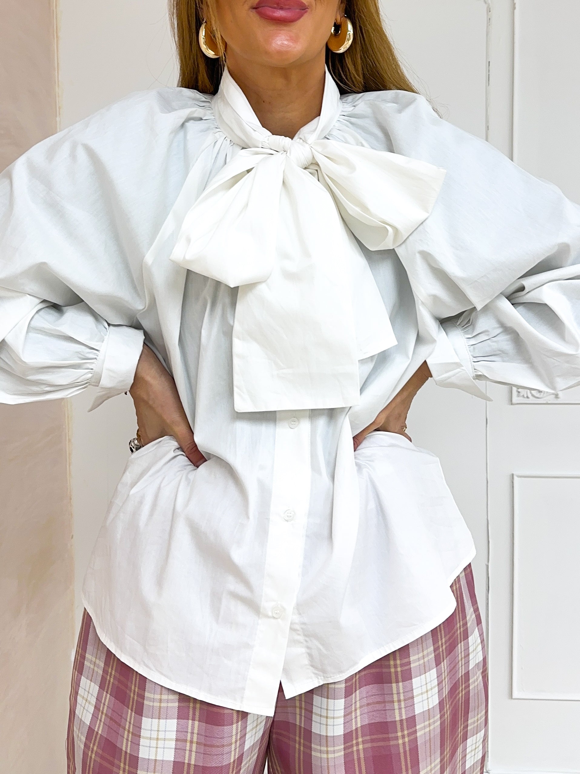 Bow Front Shirt In White