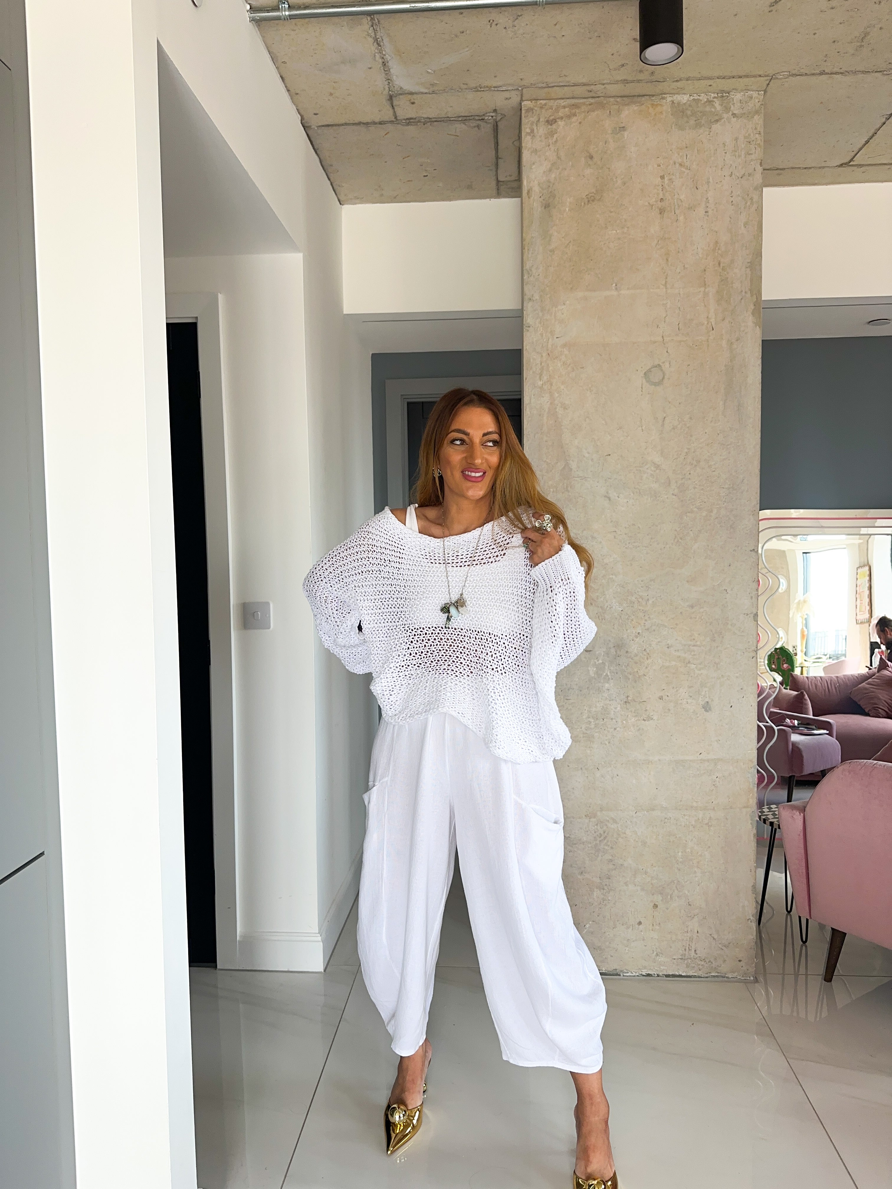 Loop Knit Knot Front Jumper In White