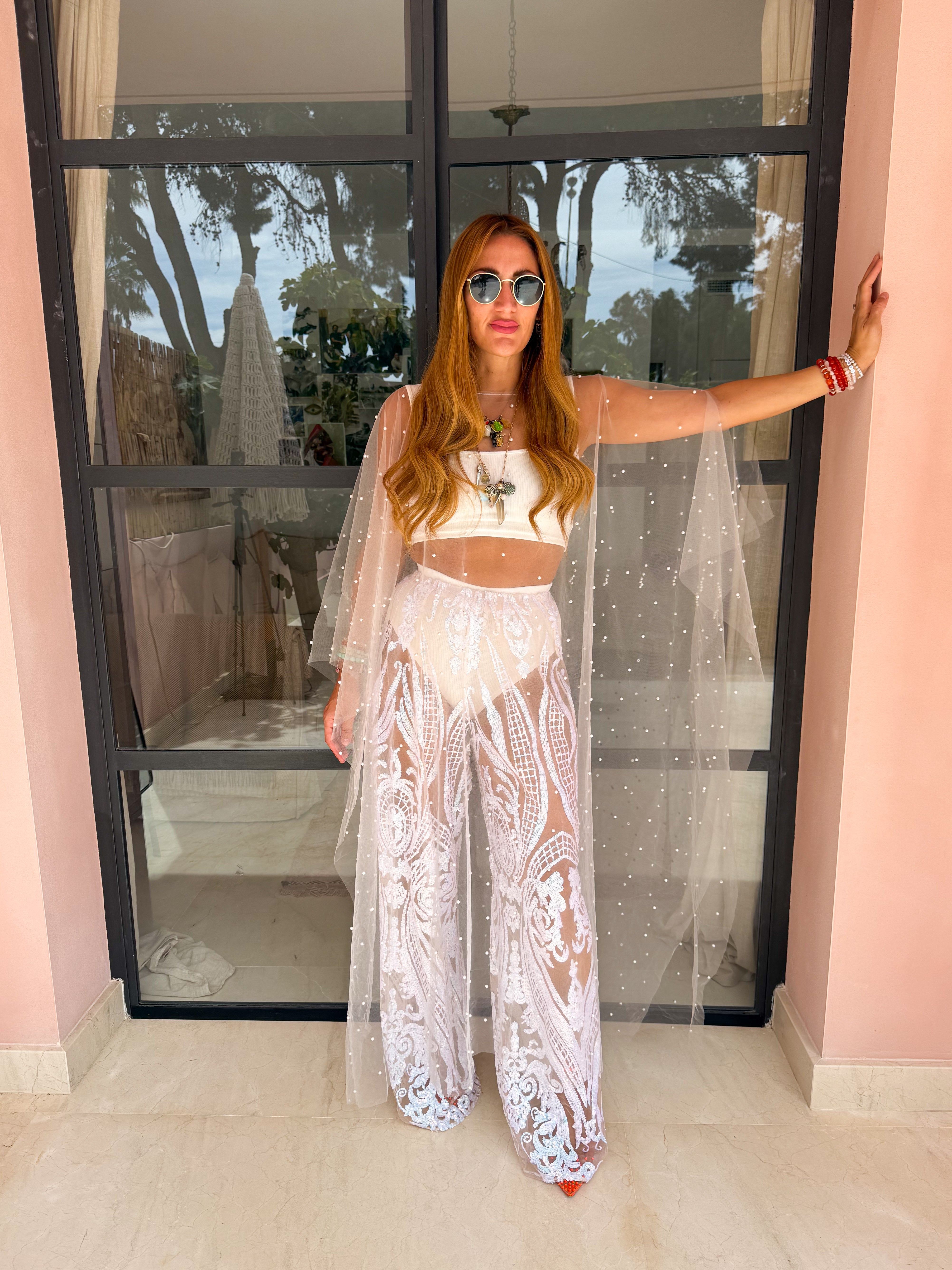 Tulle Vixen Pearl Mesh Kimono In White