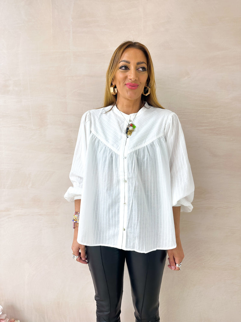 Puff Sleeve Floaty Shirt Top In White