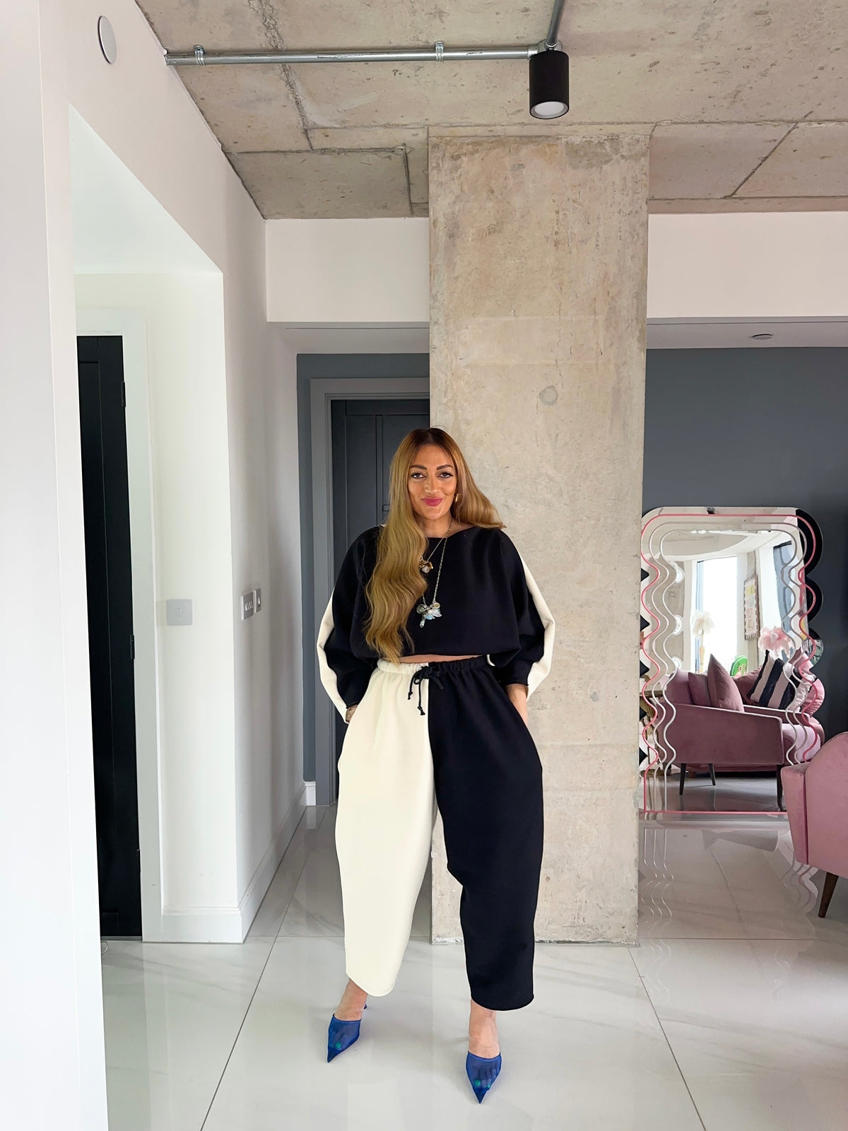 Core Collection Contrast Balloon Trousers In Black/Cream