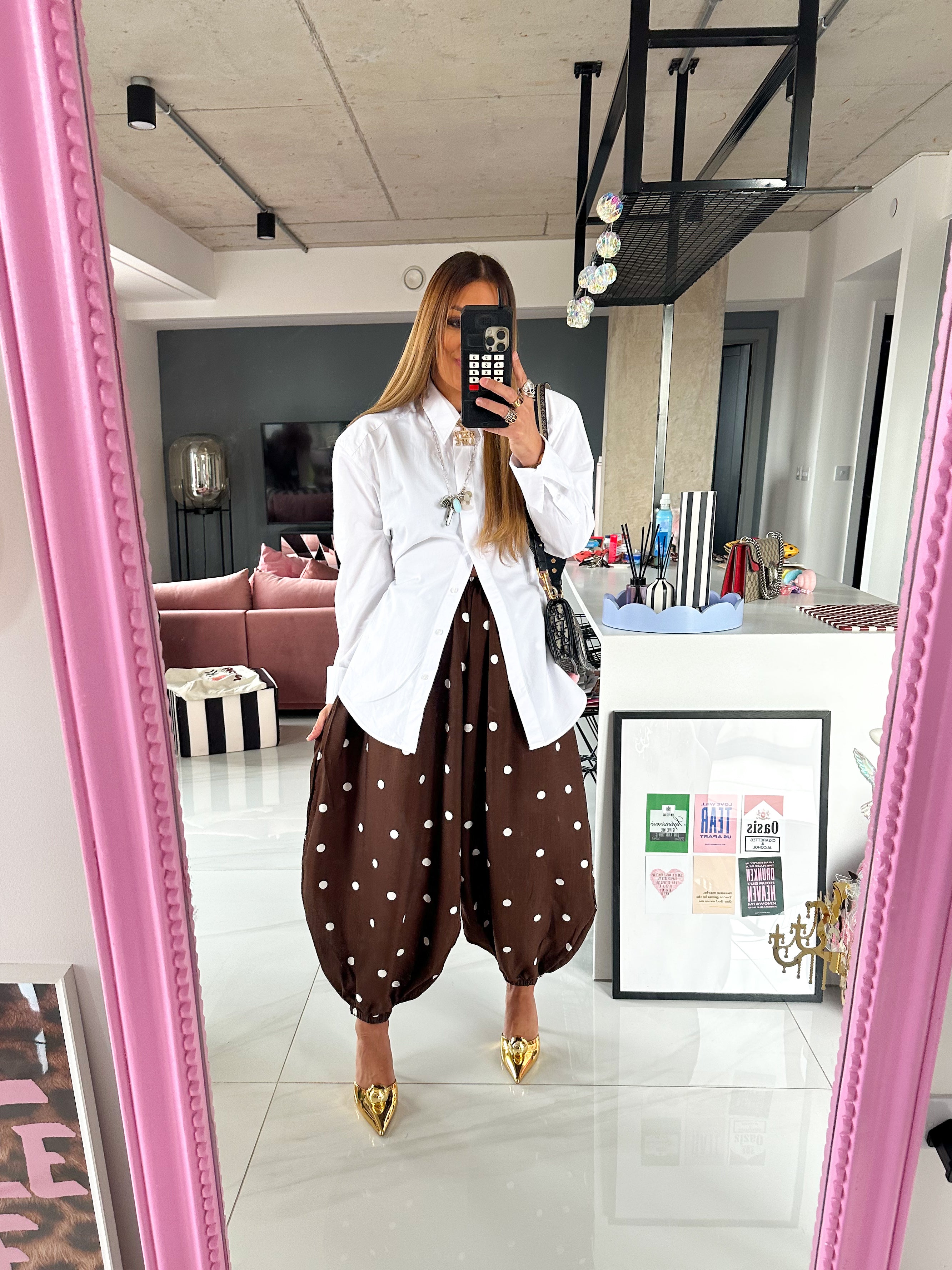 The Jasmine Aladdin Trousers In Brown Polka Dot