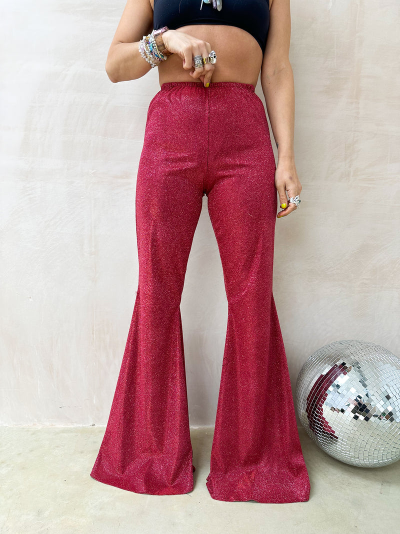 The Moonbeam Lurex Flares In Burgundy Glitter