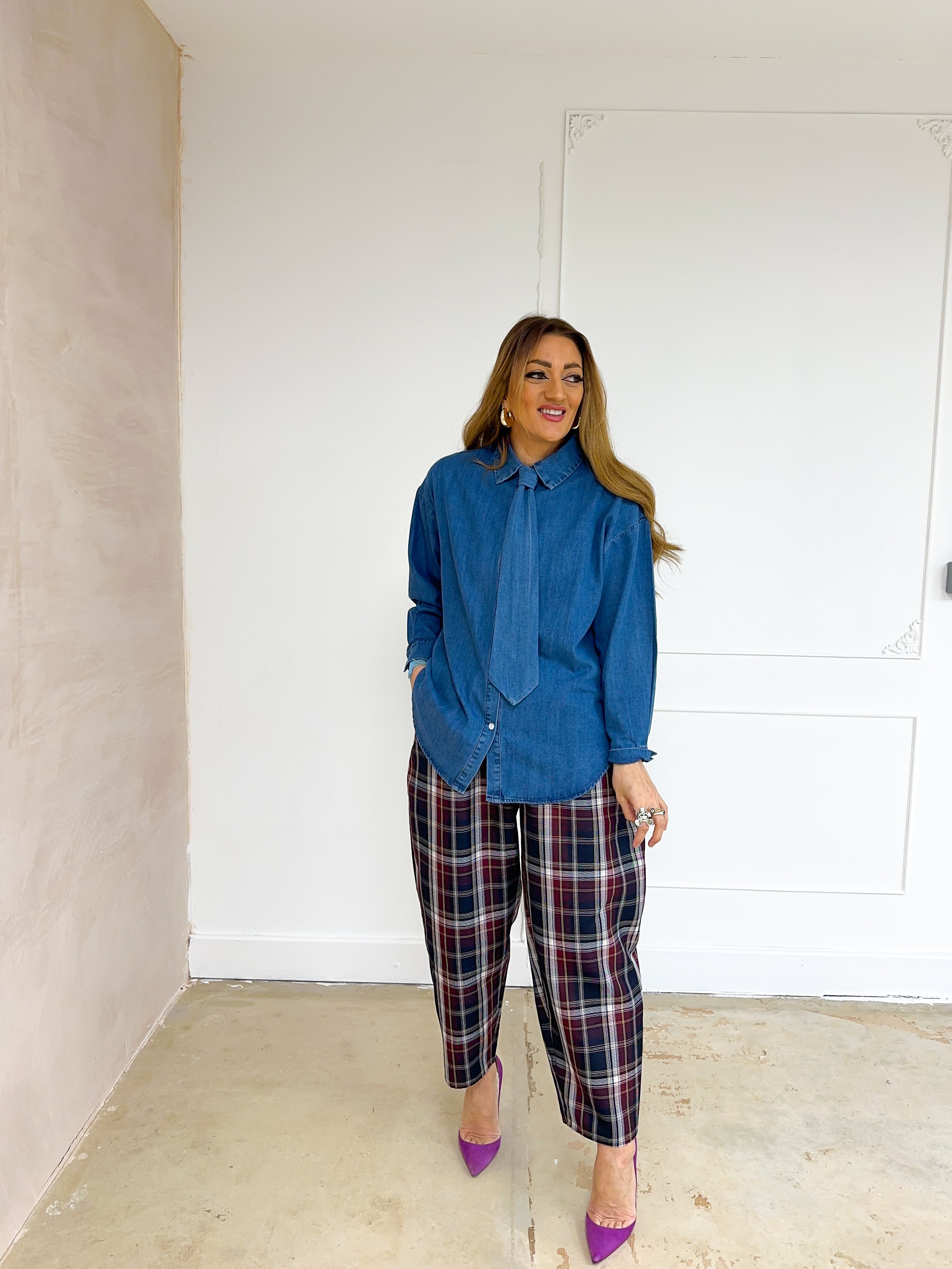 Relaxed Fit Tie Detail Shirt In Blue Denim