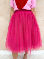 Layered Tulle Tutu Midi Skirt In Hot Pink
