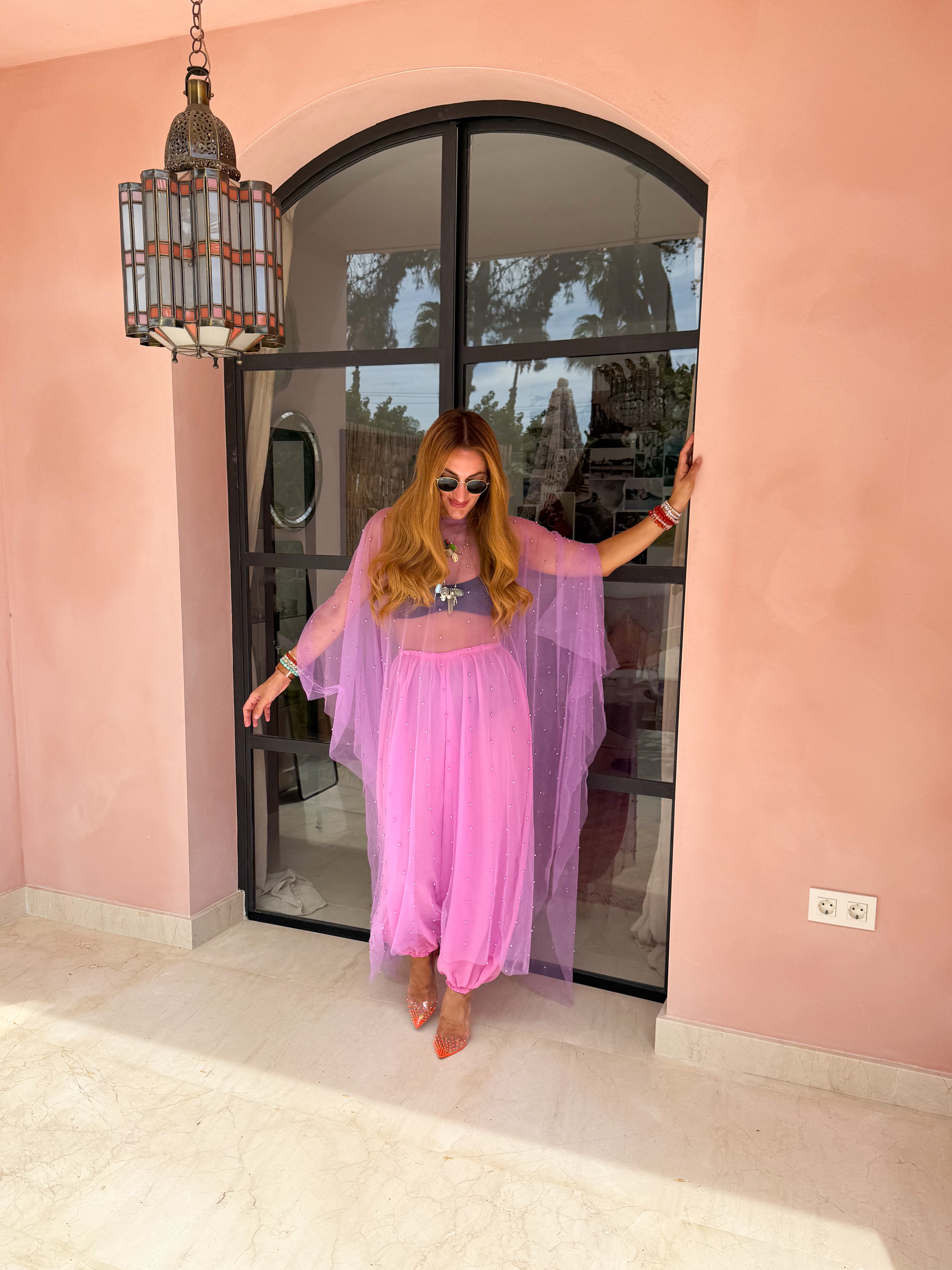 Tulle Vixen Pearl Mesh Kimono In Lilac