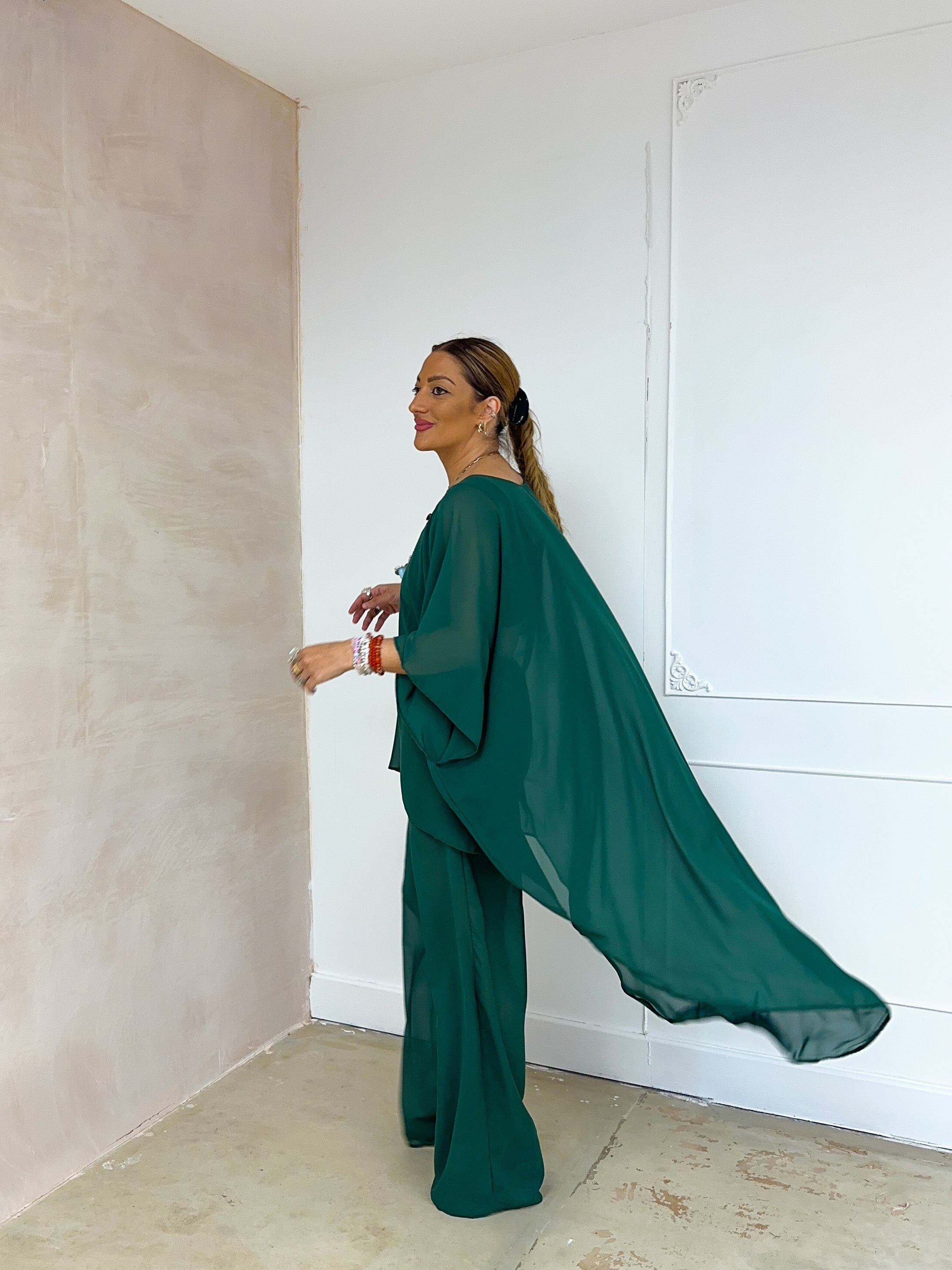 The Jasmine Chiffon Dress In Bottle Green