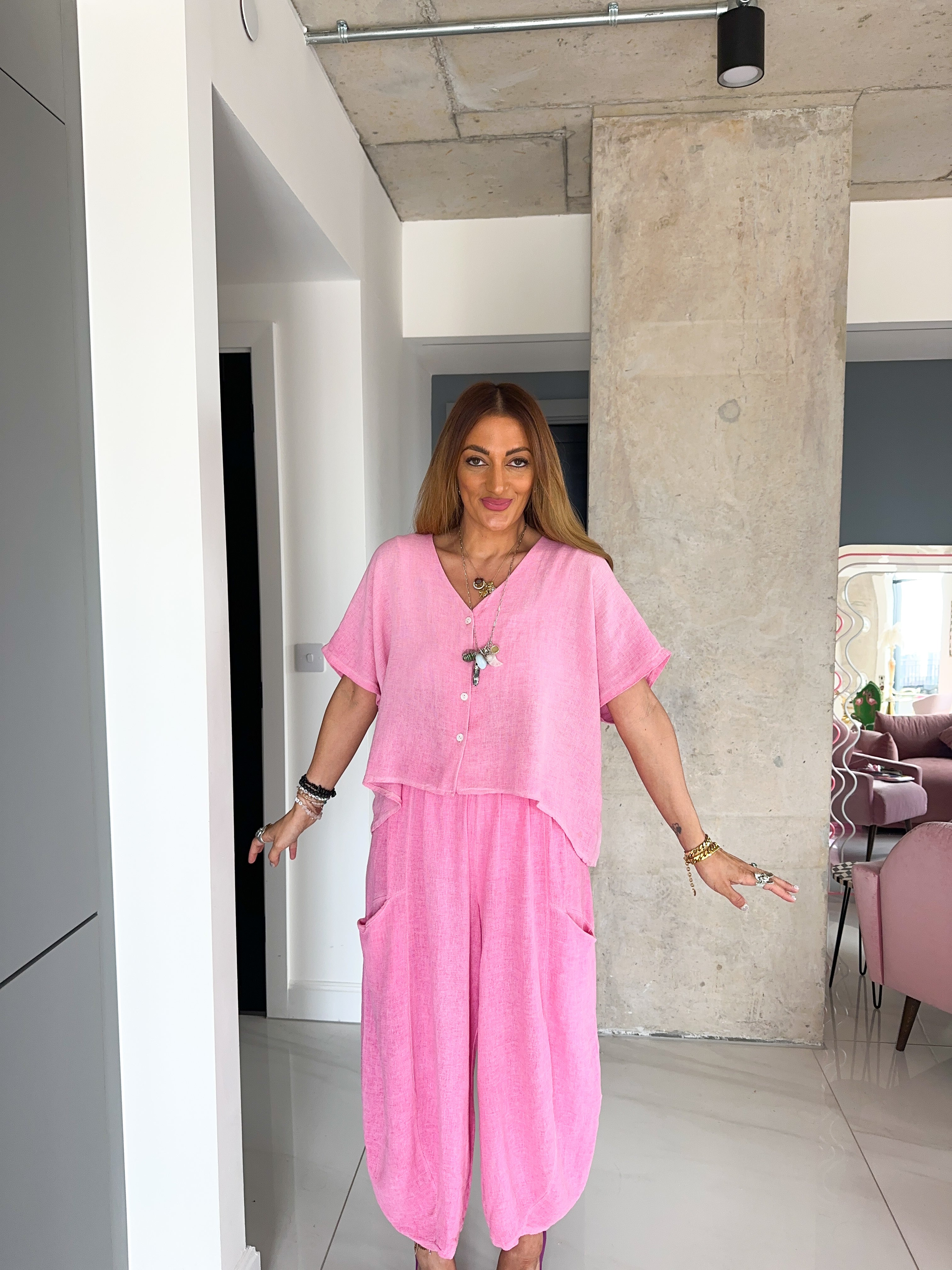 Button Up Top In Candy Pink