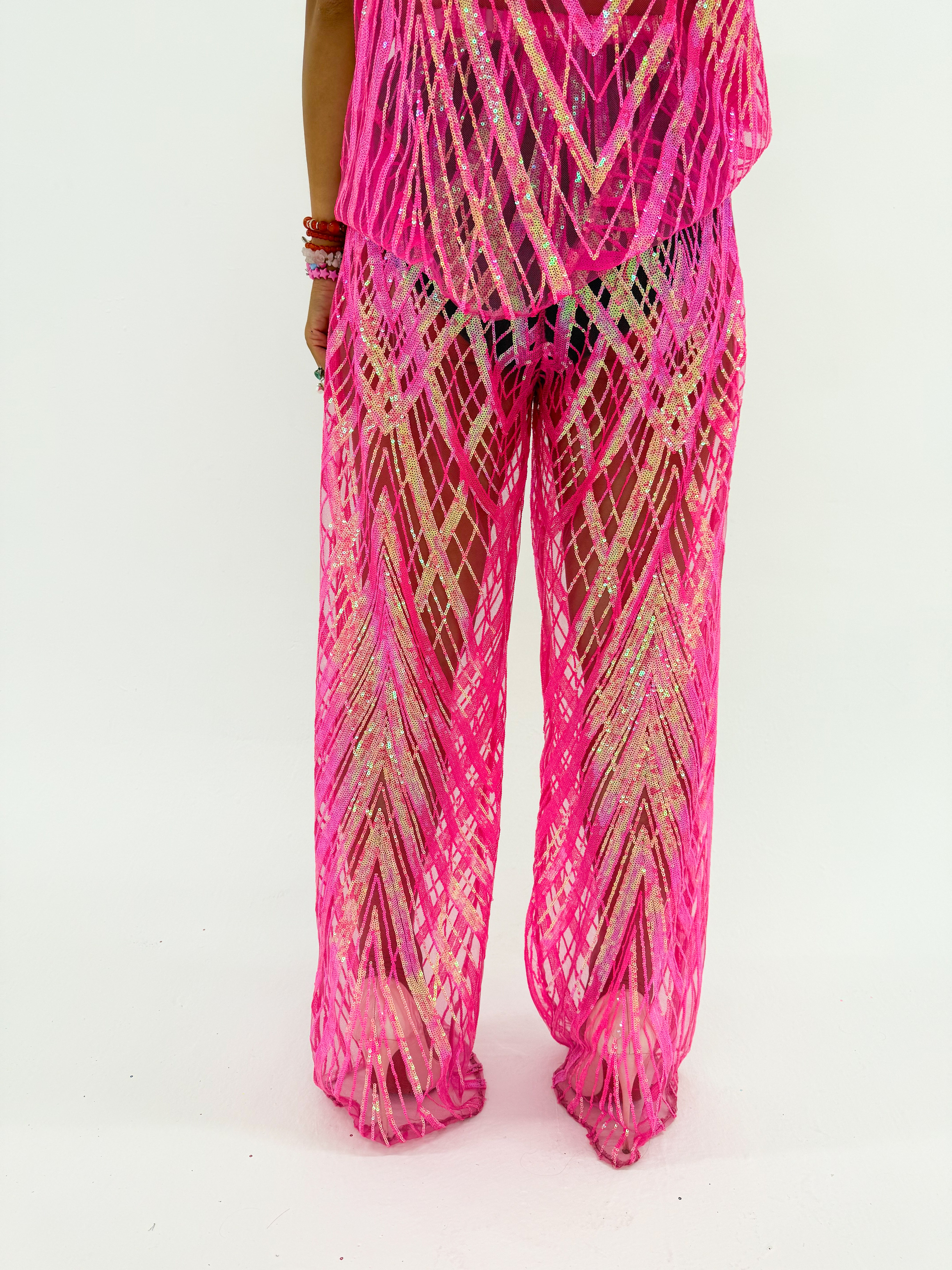 Solaris Vega Sequin Trousers In Hot Pink