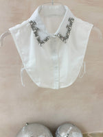 Fake Shirt Diamanté Collar In White